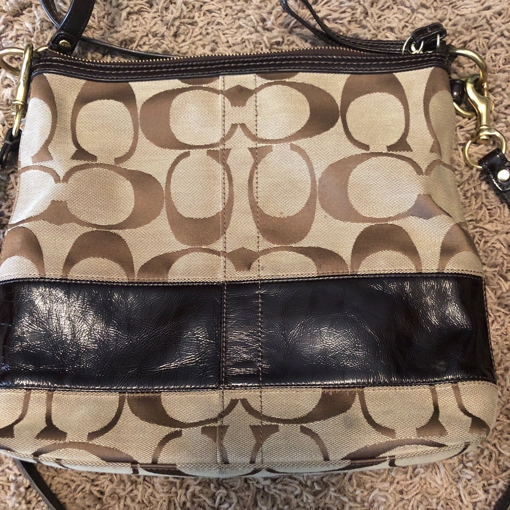 Coach signature Purse 12825 Patent Brown Shoulder